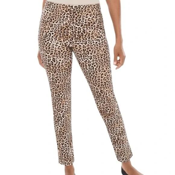 Chicos Juliet Pants Women Size 3 XL 16 Leopard Slimming Ankle Pull-On Ponte Knit - Picture 1 of 8